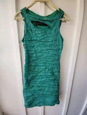 Yigal Azrouel Green Textured Bodycon Dress Asymmetrical Back Zipper Size 8
